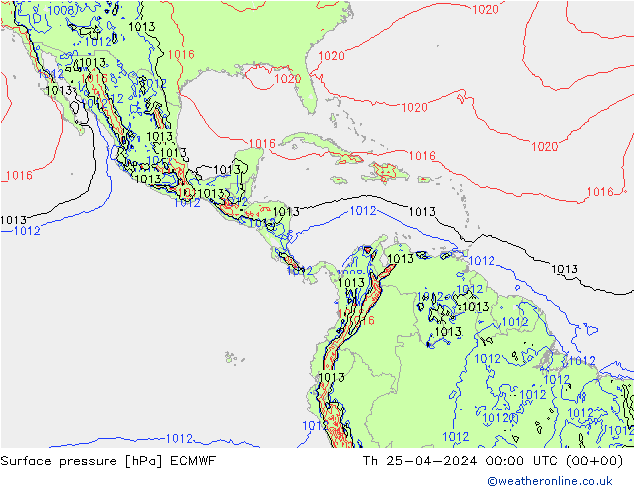 pressão do solo ECMWF Qui 25.04.2024 00 UTC