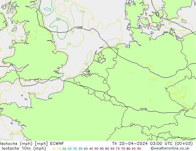 Isotachen (mph) ECMWF Do 25.04.2024 03 UTC