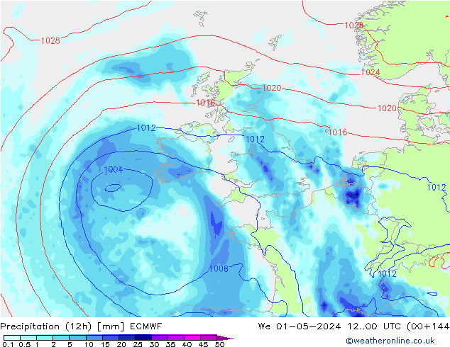 Precipitation (12h) ECMWF We 01.05.2024 00 UTC