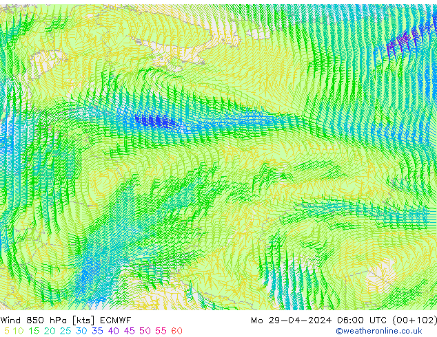 Wind 850 hPa ECMWF Mo 29.04.2024 06 UTC