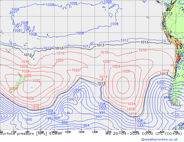 Surface pressure ECMWF Mo 29.04.2024 00 UTC
