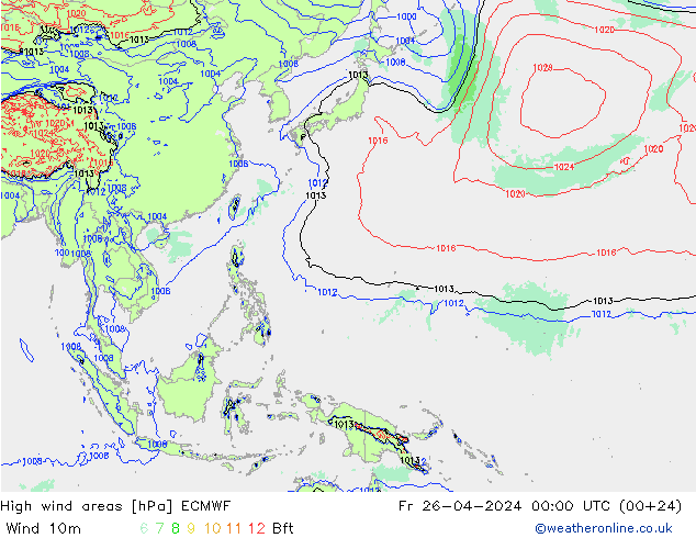 High wind areas ECMWF Fr 26.04.2024 00 UTC