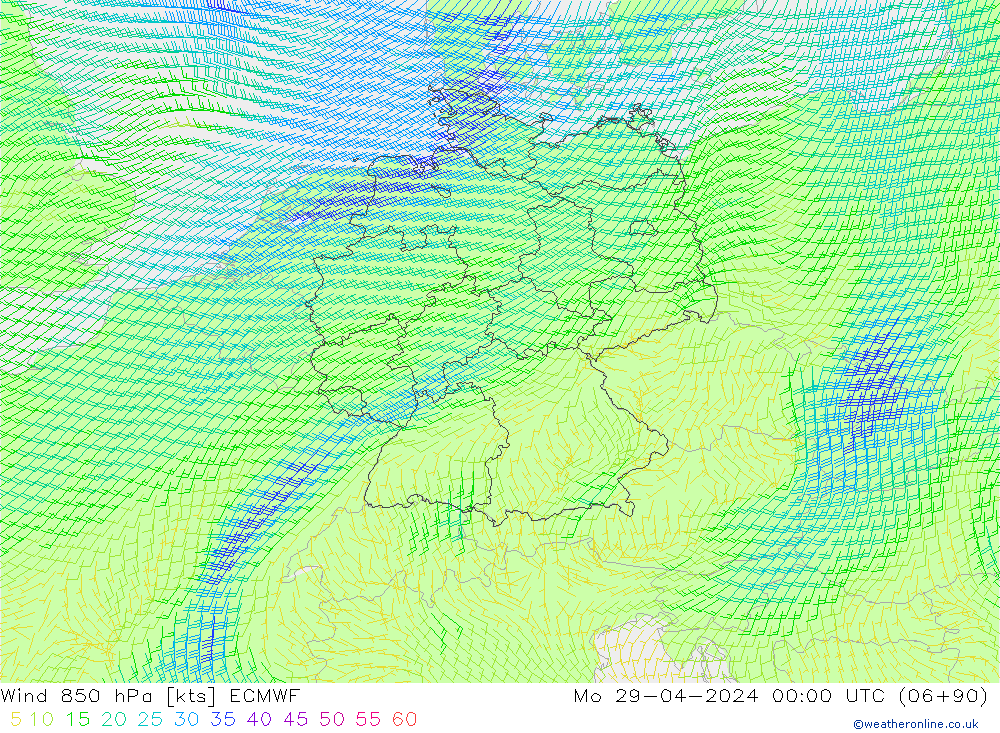 Wind 850 hPa ECMWF Mo 29.04.2024 00 UTC