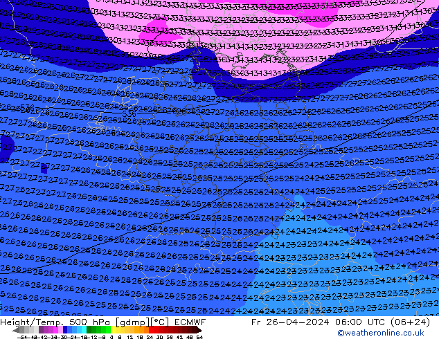 Height/Temp. 500 hPa ECMWF Fr 26.04.2024 06 UTC