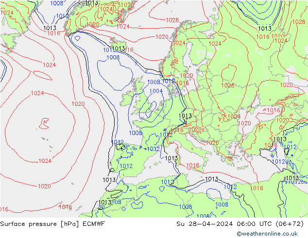 Atmosférický tlak ECMWF Ne 28.04.2024 06 UTC