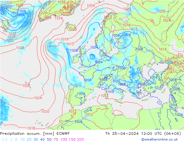 Totale neerslag ECMWF do 25.04.2024 12 UTC