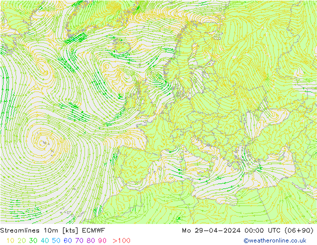 Linea di flusso 10m ECMWF lun 29.04.2024 00 UTC