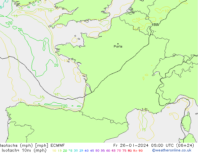 Isotachs (mph) ECMWF ven 26.04.2024 06 UTC