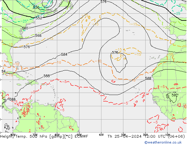 Z500/Rain (+SLP)/Z850 ECMWF Th 25.04.2024 12 UTC