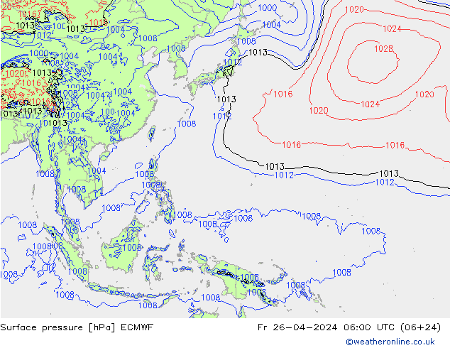 Bodendruck ECMWF Fr 26.04.2024 06 UTC