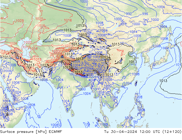 Luchtdruk (Grond) ECMWF di 30.04.2024 12 UTC