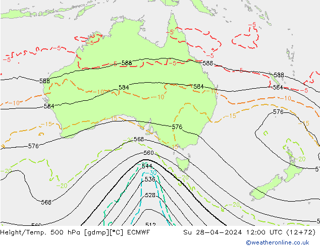 Height/Temp. 500 hPa ECMWF Su 28.04.2024 12 UTC