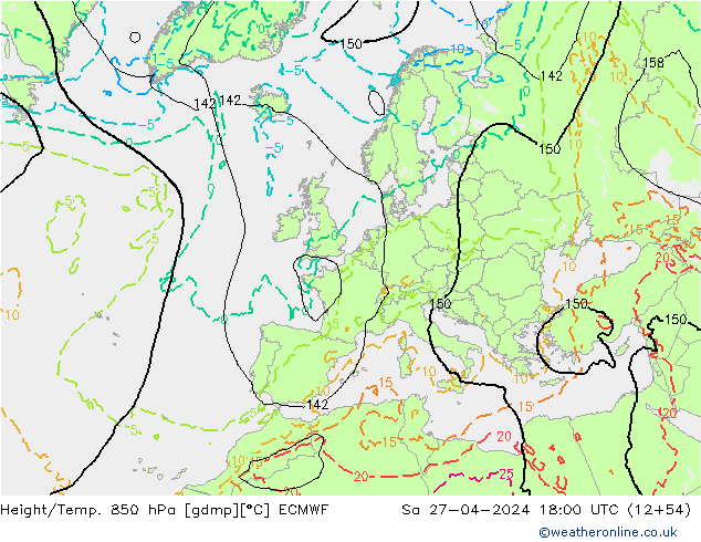 Z500/Rain (+SLP)/Z850 ECMWF Sa 27.04.2024 18 UTC