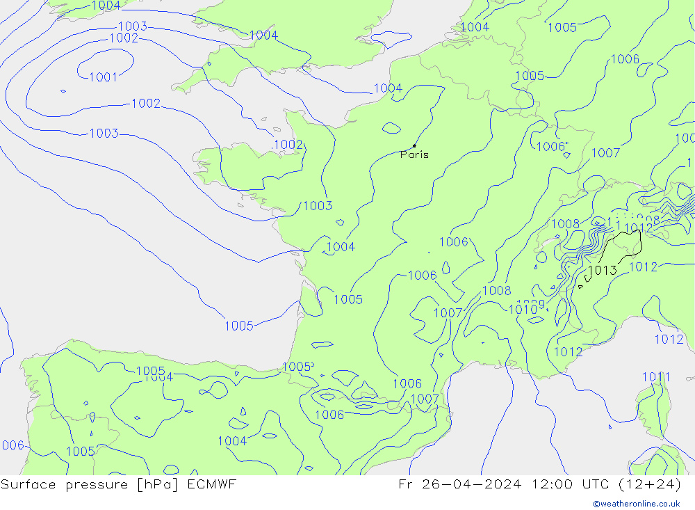 Pressione al suolo ECMWF ven 26.04.2024 12 UTC