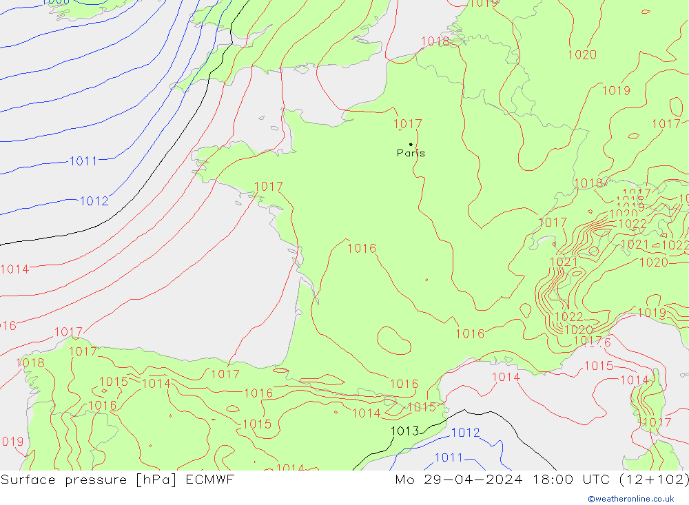 Yer basıncı ECMWF Pzt 29.04.2024 18 UTC