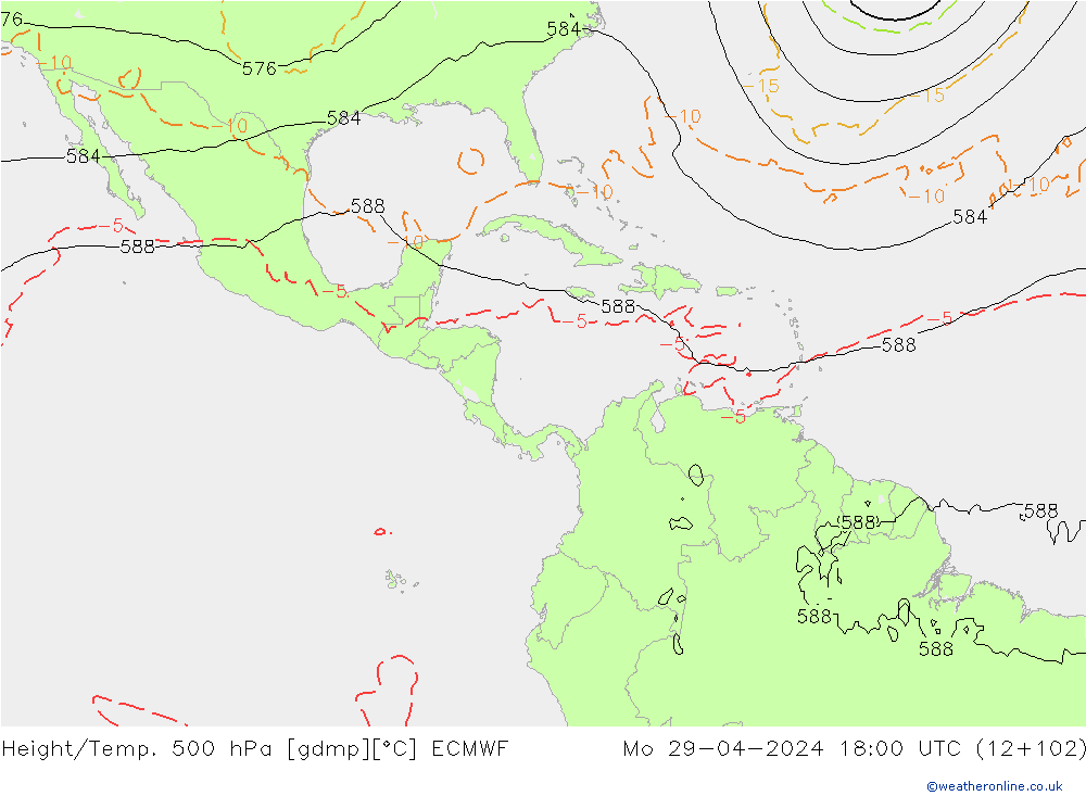 Height/Temp. 500 hPa ECMWF pon. 29.04.2024 18 UTC