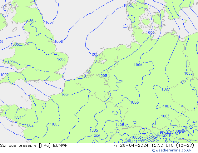 Surface pressure ECMWF Fr 26.04.2024 15 UTC