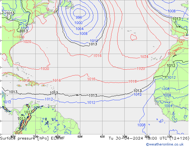 pressão do solo ECMWF Ter 30.04.2024 18 UTC