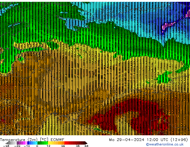 Temperature (2m) ECMWF Mo 29.04.2024 12 UTC