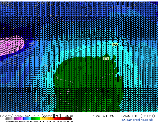 Height/Temp. 500 hPa ECMWF pt. 26.04.2024 12 UTC