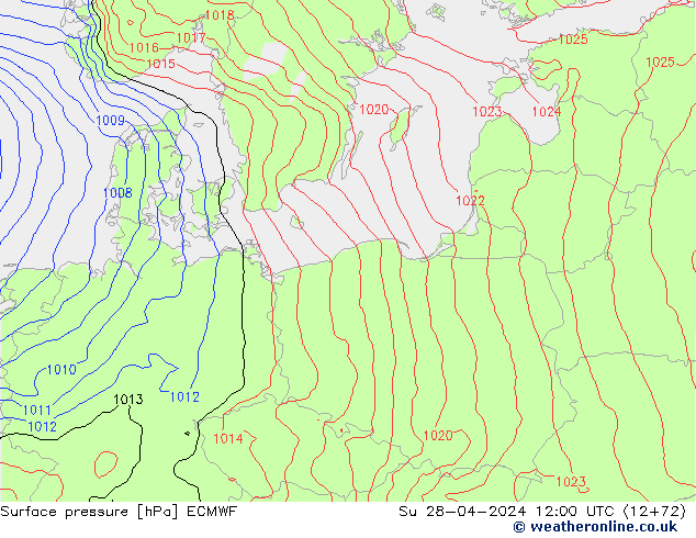 Atmosférický tlak ECMWF Ne 28.04.2024 12 UTC