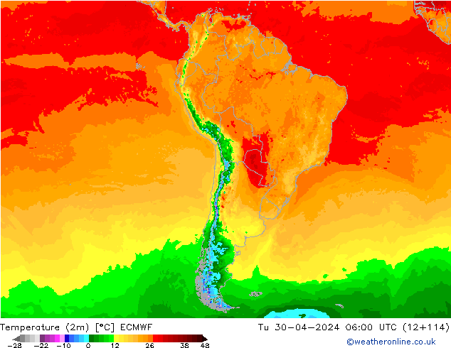 Temperature (2m) ECMWF Tu 30.04.2024 06 UTC