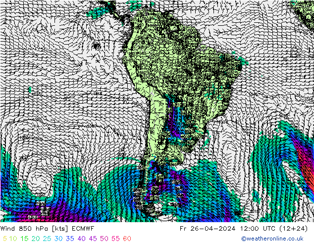 Wind 850 hPa ECMWF Pá 26.04.2024 12 UTC