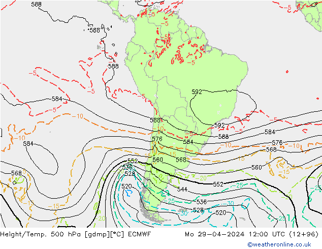 Yükseklik/Sıc. 500 hPa ECMWF Pzt 29.04.2024 12 UTC