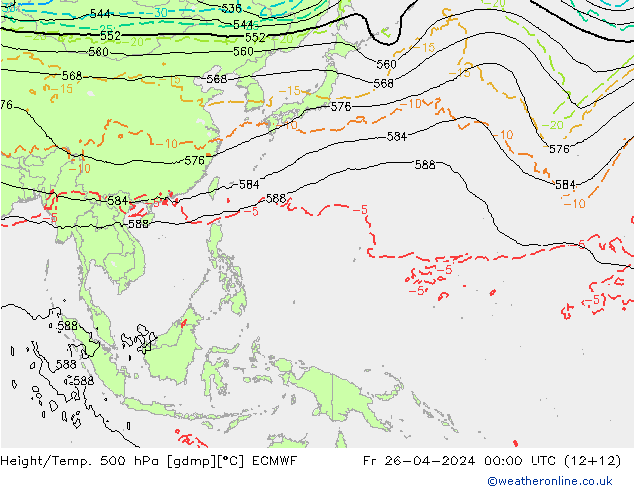 Z500/Rain (+SLP)/Z850 ECMWF Fr 26.04.2024 00 UTC