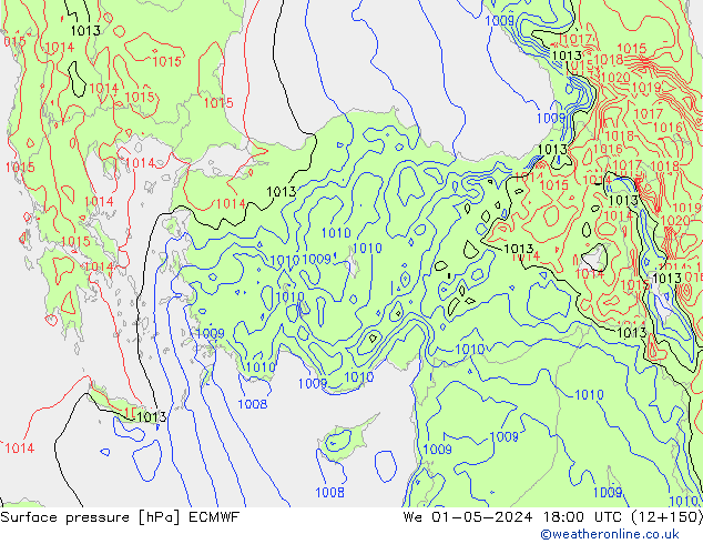 pressão do solo ECMWF Qua 01.05.2024 18 UTC