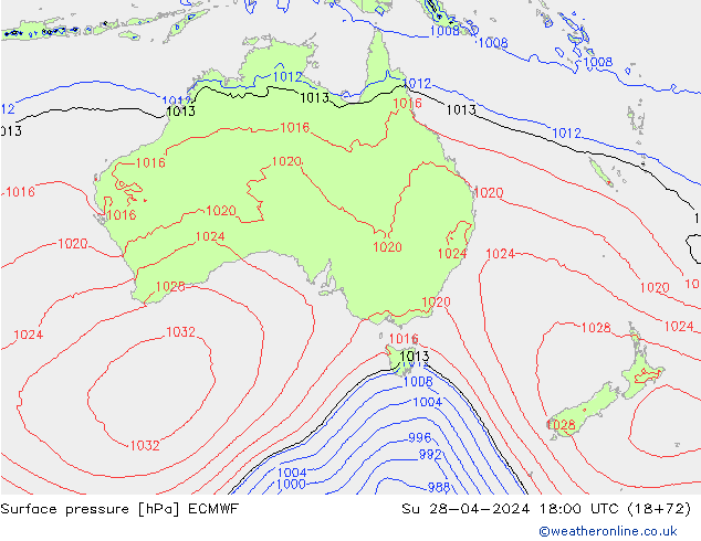 приземное давление ECMWF Вс 28.04.2024 18 UTC