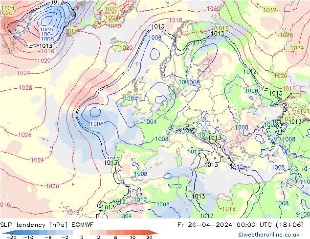 Drucktendenz ECMWF Fr 26.04.2024 00 UTC