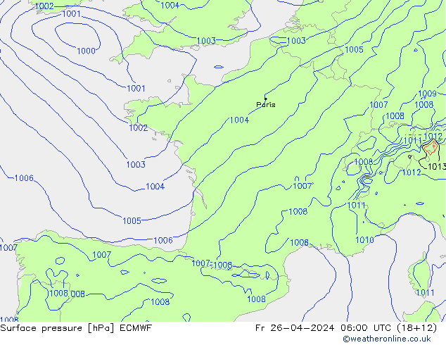 Bodendruck ECMWF Fr 26.04.2024 06 UTC