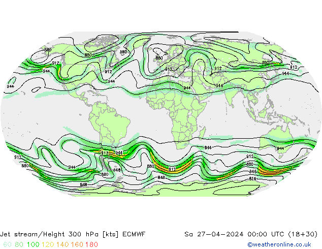 Jet stream/Height 300 hPa ECMWF Sa 27.04.2024 00 UTC
