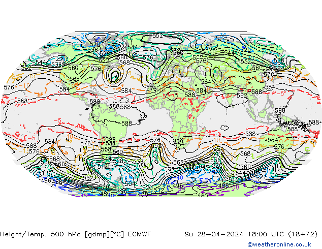 Height/Temp. 500 гПа ECMWF Вс 28.04.2024 18 UTC