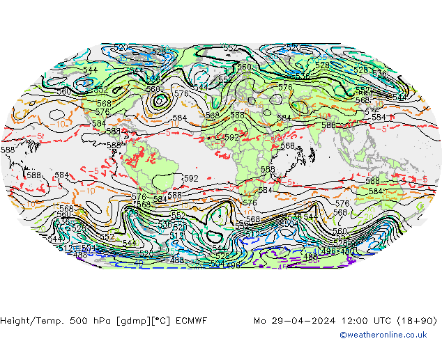 Geop./Temp. 500 hPa ECMWF lun 29.04.2024 12 UTC