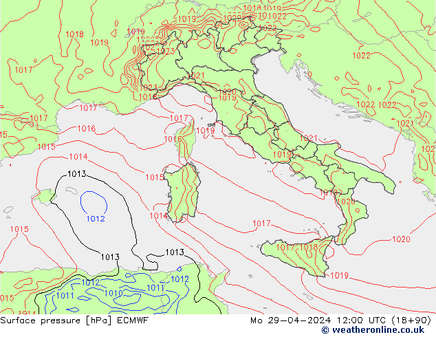 pressão do solo ECMWF Seg 29.04.2024 12 UTC