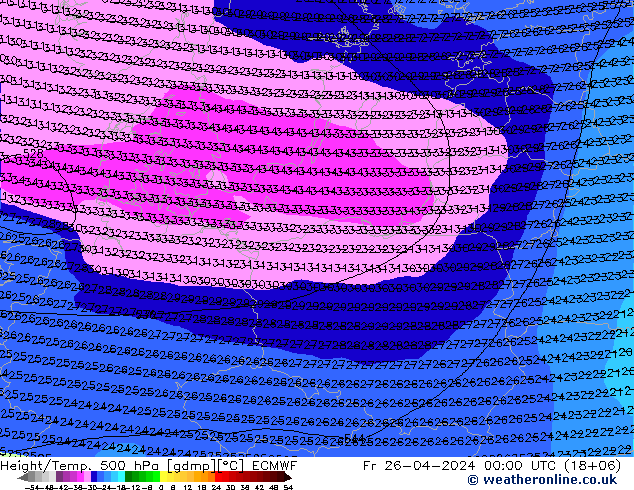 Z500/Yağmur (+YB)/Z850 ECMWF Cu 26.04.2024 00 UTC