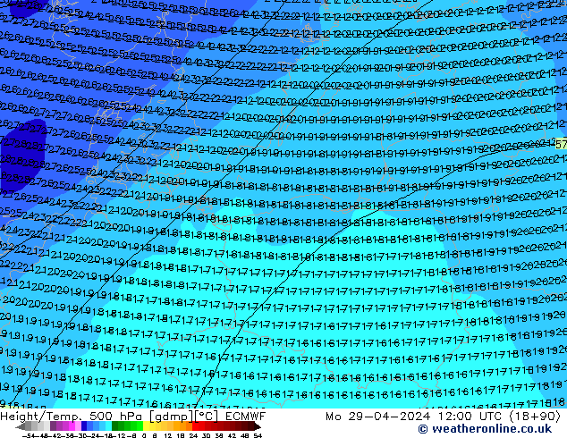 Height/Temp. 500 hPa ECMWF Mo 29.04.2024 12 UTC