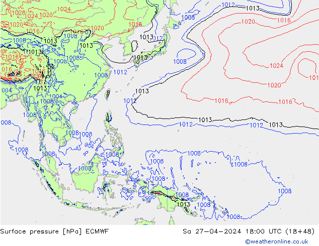 Atmosférický tlak ECMWF So 27.04.2024 18 UTC