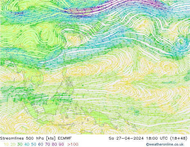 Streamlines 500 hPa ECMWF Sa 27.04.2024 18 UTC