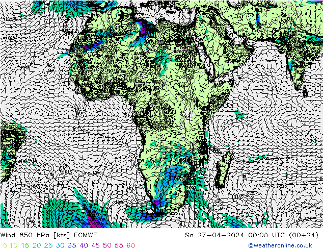 Wind 850 hPa ECMWF Sa 27.04.2024 00 UTC