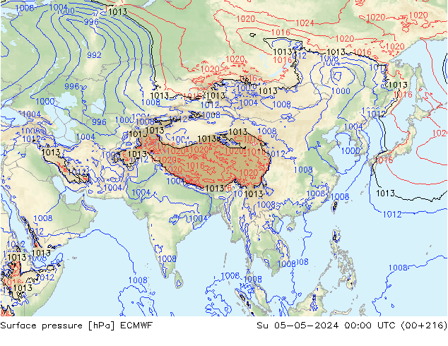 Atmosférický tlak ECMWF Ne 05.05.2024 00 UTC