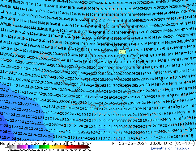 Hoogte/Temp. 500 hPa ECMWF vr 03.05.2024 06 UTC