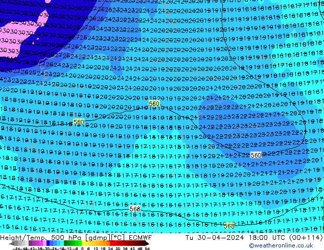 Z500/Rain (+SLP)/Z850 ECMWF Tu 30.04.2024 18 UTC