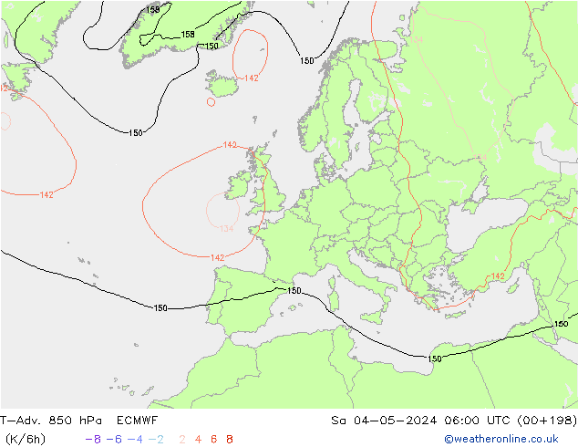 T-Adv. 850 hPa ECMWF sab 04.05.2024 06 UTC