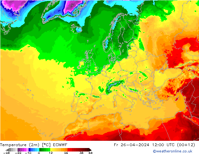 Temperaturkarte (2m) ECMWF Fr 26.04.2024 12 UTC