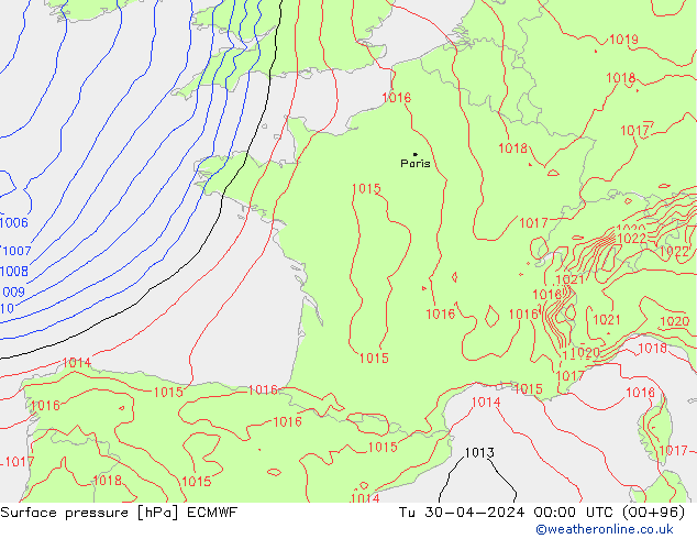 Presión superficial ECMWF mar 30.04.2024 00 UTC