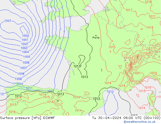 pression de l'air ECMWF mar 30.04.2024 06 UTC