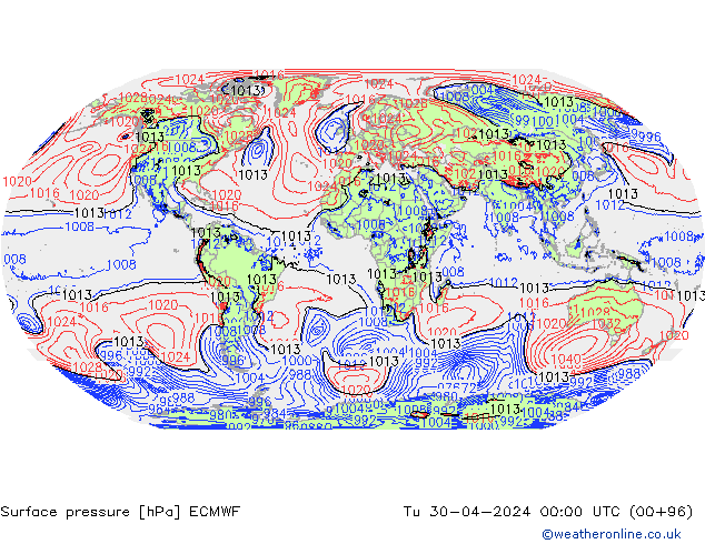 Atmosférický tlak ECMWF Út 30.04.2024 00 UTC